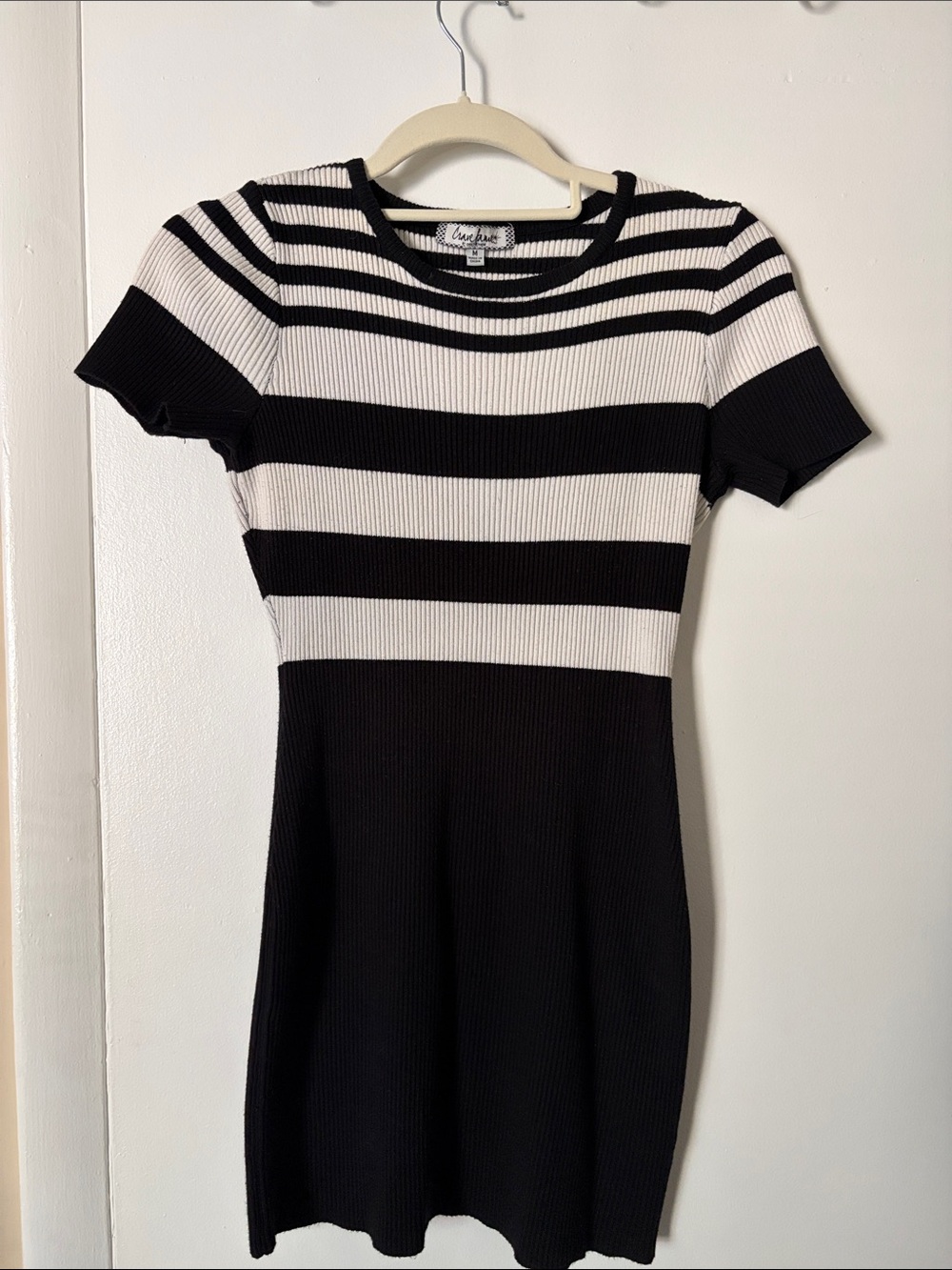 Crave Fame Black & White Striped Short Sleeve Mini Dress
